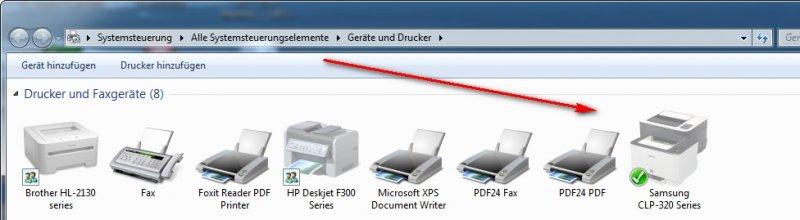 Abbildung zeigt Systemsteuerung: Geräte und Drucker-Fenster unter Windows 7